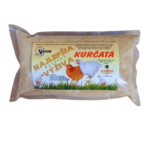 Doplnková výživa pre mäsové kurčatá – vysoký obsah bielkovín a vitamínov na rýchly rast a kvalitné osvalenie.