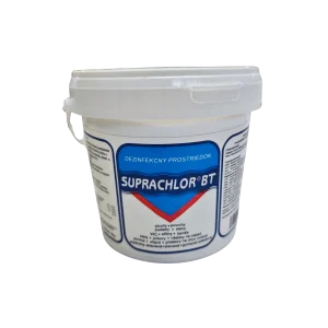Suprachlor BT 1 kg – silný dezinfekčný prášok proti vírusom, baktériám a plesniam. Vhodný do chovov, domácností a priemyslu.